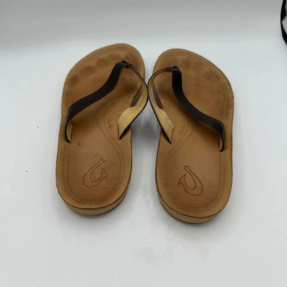 OluKai Nonohe Java Brown Leather Sandals Women's 7 - Picture 4 of 6